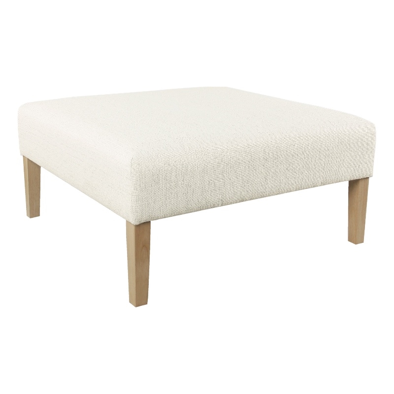 Benjara Dan Square Coffee Table Ottoman- Brown Wood- Cream Polyester 36 Inch