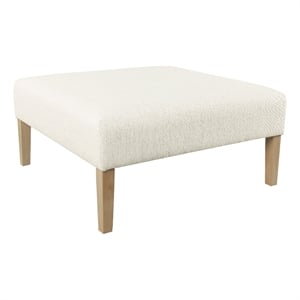 Benjara Dan Square Coffee Table Ottoman- Brown Wood- Cream Polyester 36 Inch