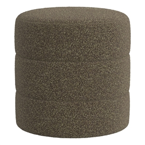 Benjara Sem Round Accent Ottoman- Dark Brown Channel Stitched Boucle 18 Inch