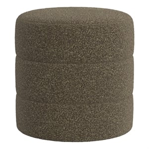 Benjara Sem Round Accent Ottoman- Dark Brown Channel Stitched Boucle 18 Inch