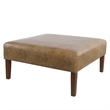 Benjara Dan Square Coffee Table Ottoman- Hardwood- Brown Faux Leather 36 Inch