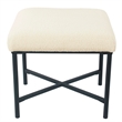 Benjara Zac Square Ottoman Footstool- Black- Cream Faux Sheepskin 19 Inch