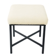Benjara Zac Square Ottoman Footstool- Black- Cream Faux Sheepskin 19 Inch