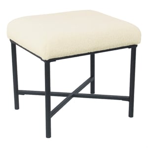 Benjara Zac Square Ottoman Footstool- Black- Cream Faux Sheepskin 19 Inch