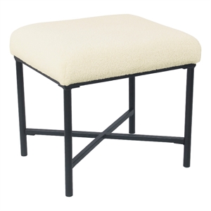 Benjara Zac Square Ottoman Footstool- Black- Cream Faux Sheepskin 19 Inch