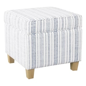Benjara Pyp Square Storage Ottoman- 18&quot Blue White Striped- Brown Legs