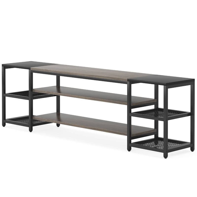 Benjara TV Media Entertainment Stand- Mesh Shelves- 79