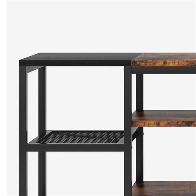 Benjara TV Media Entertainment Stand- 3 Tier- Industrial Brown Black 79 Inch