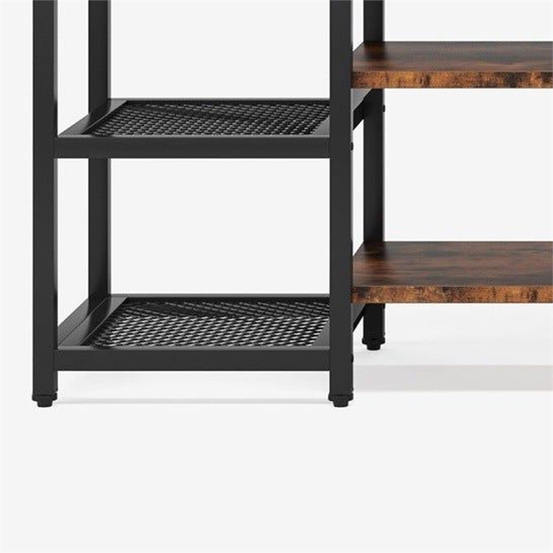 Benjara TV Media Entertainment Stand- 3 Tier- Industrial Brown Black 79 Inch