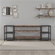 Benjara TV Media Entertainment Stand- 3 Tier- Industrial Brown Black 79 Inch