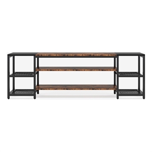 Benjara TV Media Entertainment Stand- 3 Tier- Industrial Brown Black 79 Inch