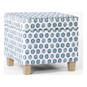 Benjara Pyp Square Storage Ottoman- 18&quot Blue Green Pattern Print- Brown