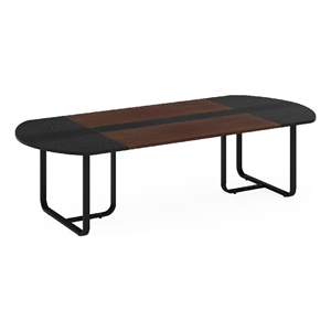Benjara Executive Office Desk- 71&quot Brown Top w Curved Edges- Black Metal