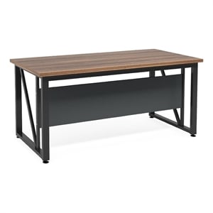 Benjara Tibe Computer Desk- 55&quot Rectangle Top- Brown Wood Black Metal Legs