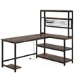 Benjara Reversible L Shaped Desk w Charging and Display Shelf- 55