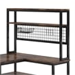 Benjara Reversible L Shaped Desk w Charging and Display Shelf- 55