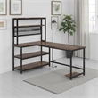 Benjara Reversible L Shaped Desk w Charging and Display Shelf- 55