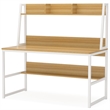 Benjara Modern Computer Desk with Hutch Bookshelf- White Brown Workstation