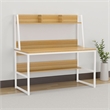Benjara Modern Computer Desk with Hutch Bookshelf- White Brown Workstation