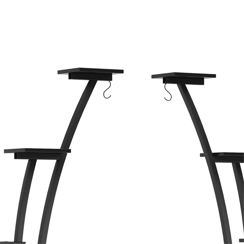 Benjara 6 Tier Plant Stand Set of 2 w Hooks- Curved Display Shelf- Black