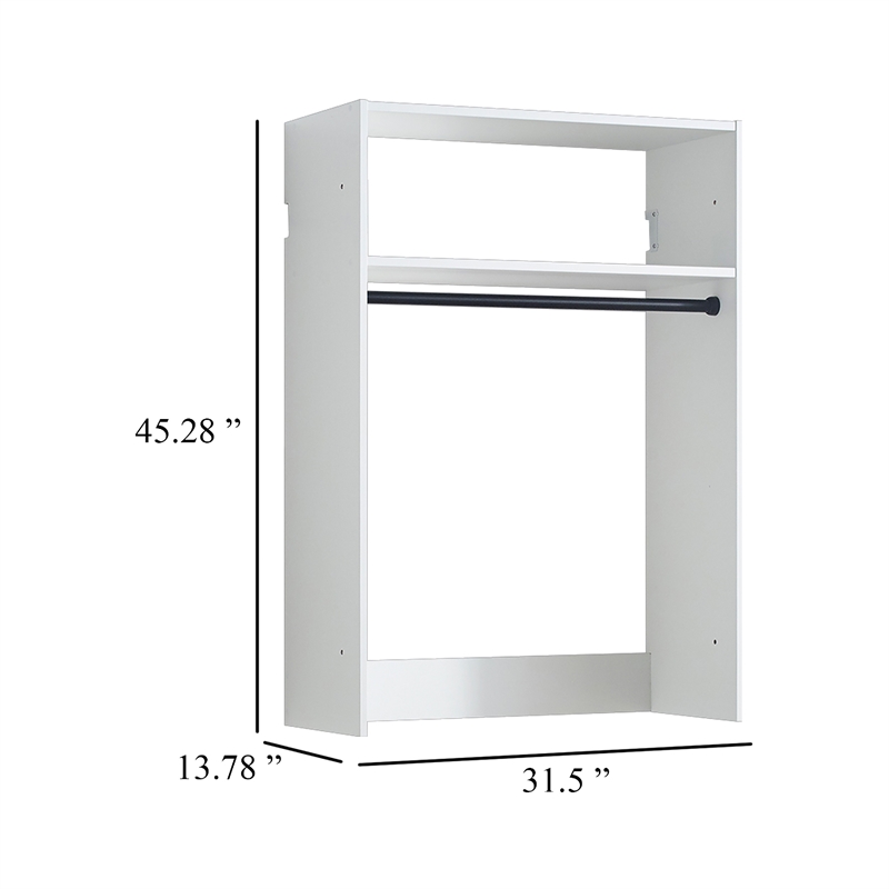 Benjara Vedz Wall Mount Walk in Closet- 1 Shelf w Hanging Rod- White Melamine