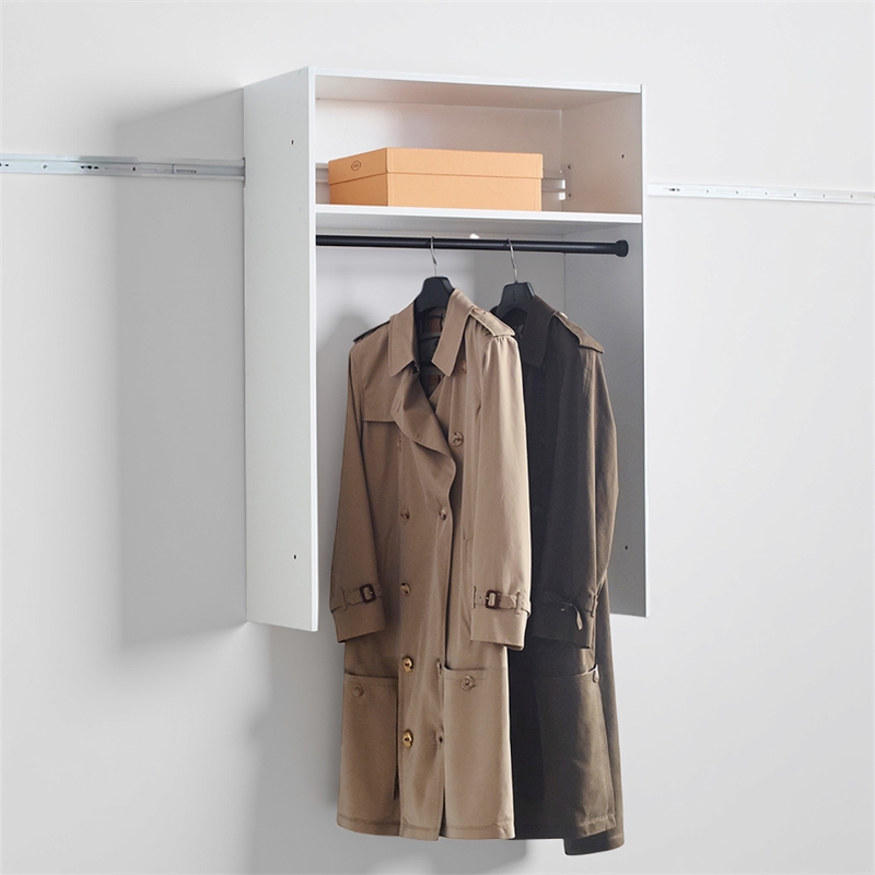 Benjara Vedz Wall Mount Walk in Closet- 1 Shelf w Hanging Rod- White Melamine