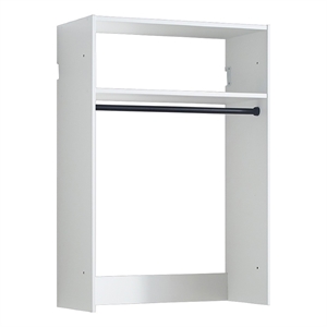 Benjara Vedz Wall Mount Walk in Closet- 1 Shelf w Hanging Rod- White Melamine