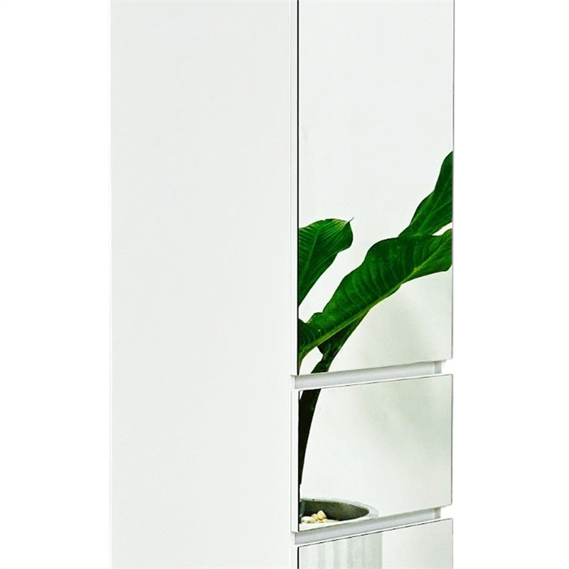 Benjara Ely Slim Closet Cabinet w Mirror- 1 Drawer- 71 Inch- White Melamine