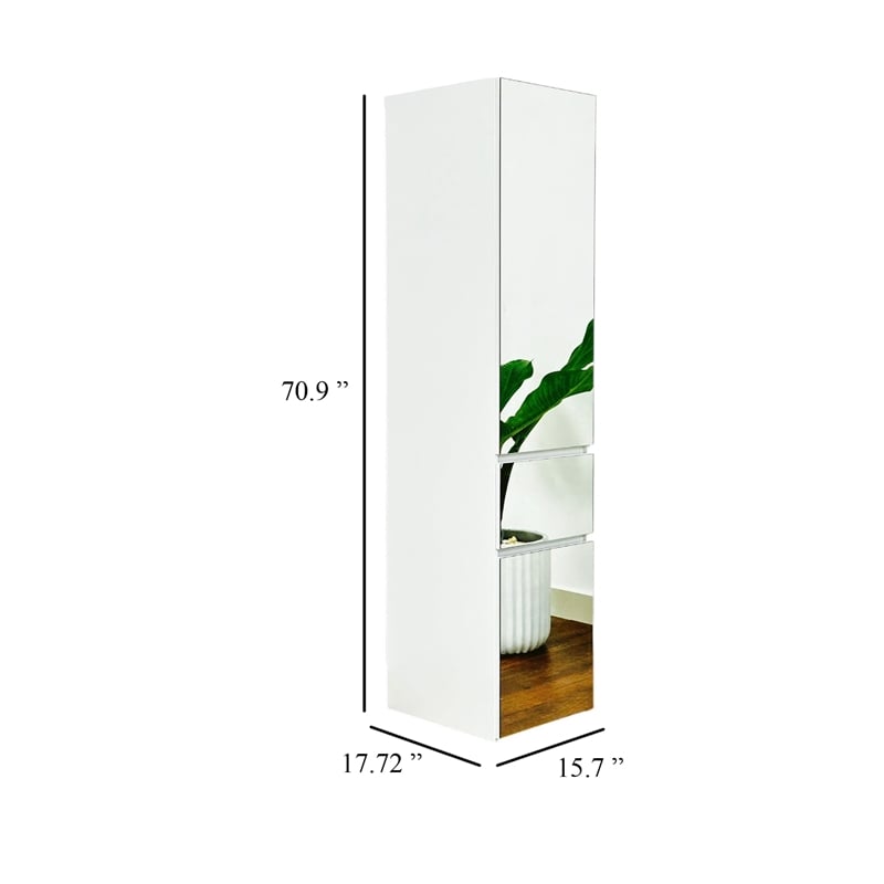 Benjara Ely Slim Closet Cabinet w Mirror- 1 Drawer- 71 Inch- White Melamine