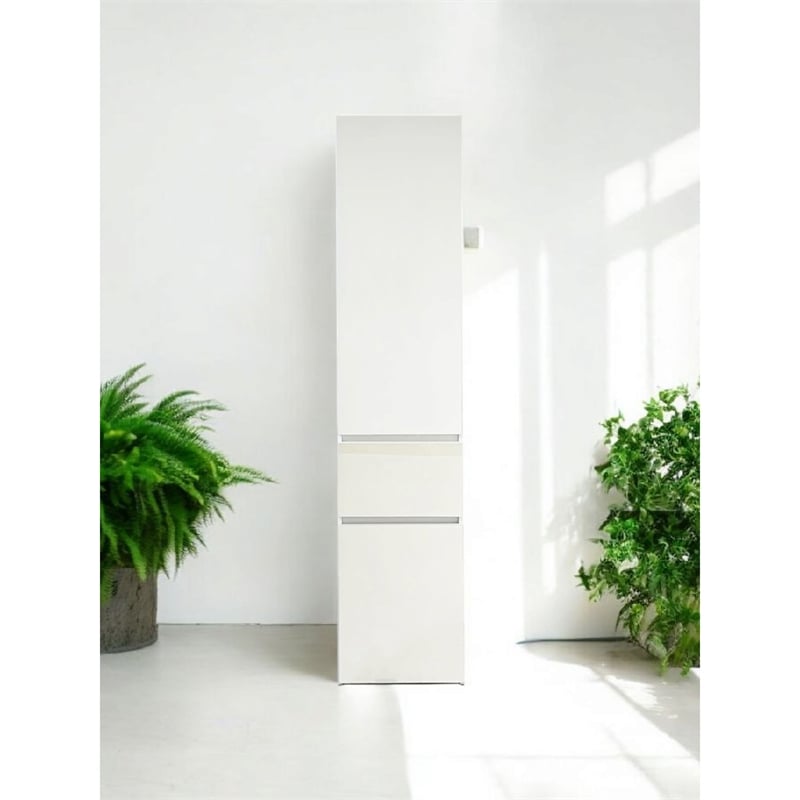 Benjara Ely Slim Closet Cabinet w Mirror- 1 Drawer- 71 Inch- White Melamine