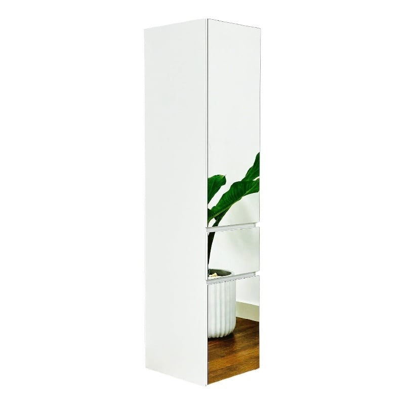 Benjara Ely Slim Closet Cabinet w Mirror- 1 Drawer- 71 Inch- White Melamine