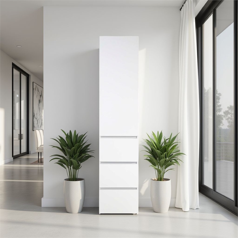 Benjara Ely Slim Closet Cabinet- 3 Drawers- 71 Inch- White Melamine and Wood