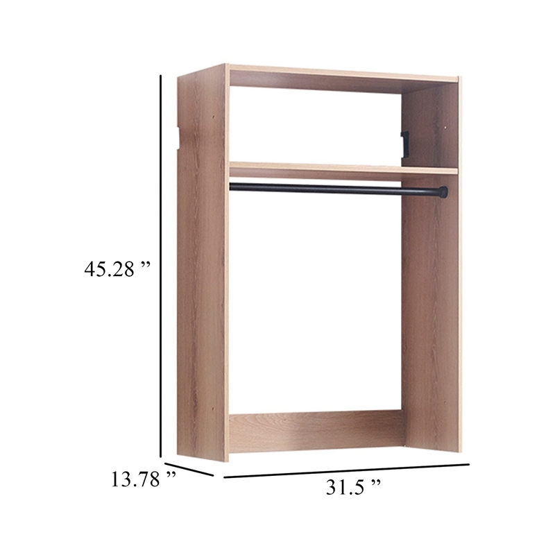 Benjara Vedz Wall Mount Walk in Closet- 1 Shelf w Hanging Rod- Oak Brown Wood