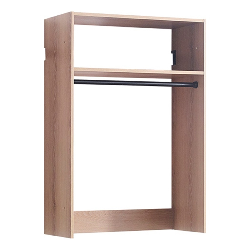 Benjara Vedz Wall Mount Walk in Closet- 1 Shelf w Hanging Rod- Oak Brown Wood