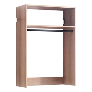 Benjara Vedz Wall Mount Walk in Closet- 1 Shelf w Hanging Rod- Oak Brown Wood