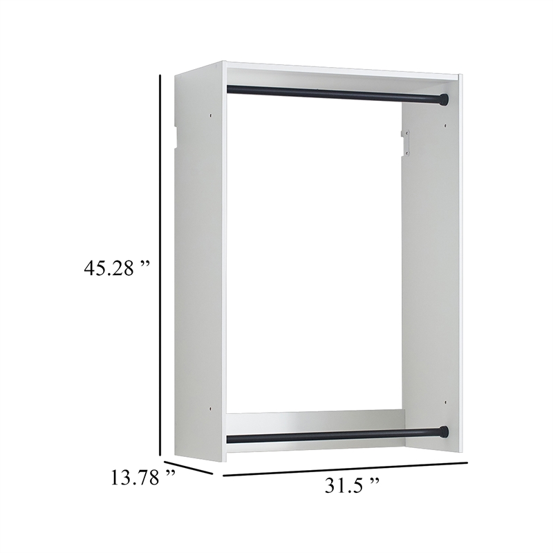 Benjara Vedz Wall Mounted Walk in Closet- 2 Hanging Rods- White Melamine
