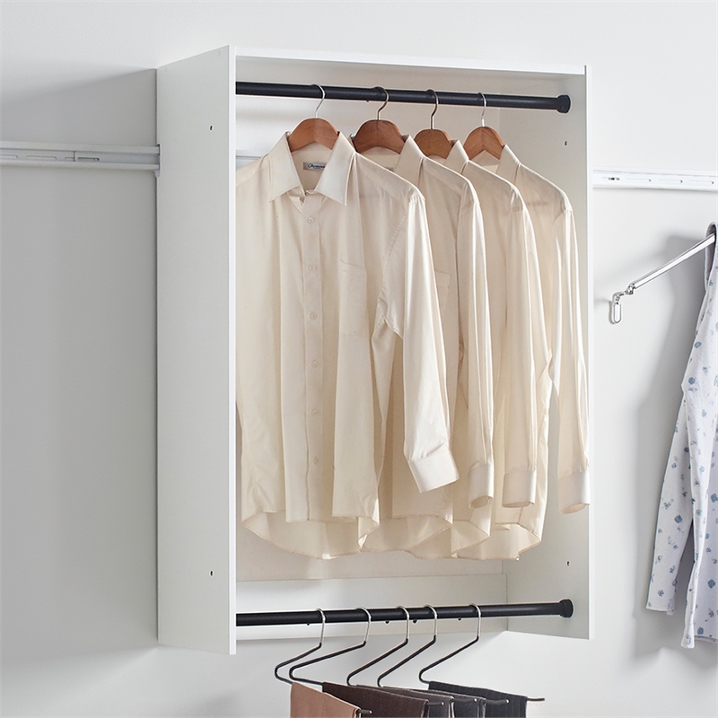 Benjara Vedz Wall Mounted Walk in Closet- 2 Hanging Rods- White Melamine