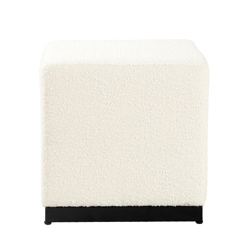 Benjara Lev Accent Ottoman- Square Cube SIlhouette with White Boucle 16 Inch