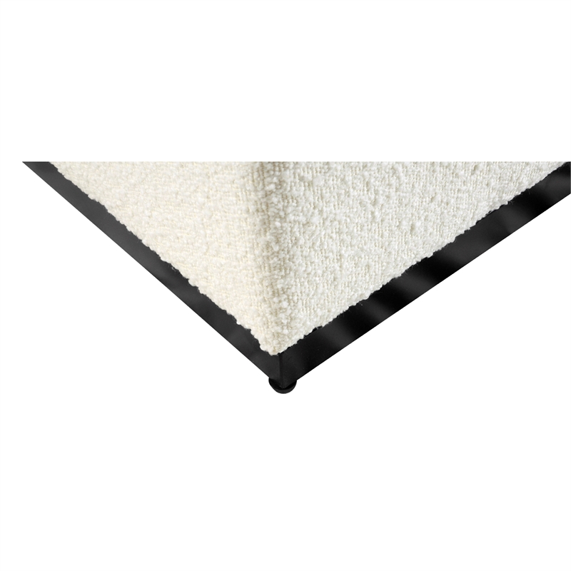 Benjara Lev Accent Ottoman- Square Cube SIlhouette with White Boucle 16 Inch