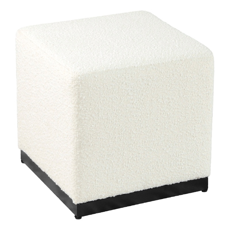 Benjara Lev Accent Ottoman- Square Cube SIlhouette with White Boucle 16 Inch