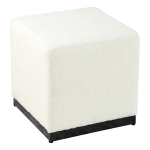 Benjara Lev Accent Ottoman- Square Cube SIlhouette with White Boucle 16 Inch