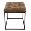 Benjara Ottoman Footstool- Black Metal- Brown Tufted Faux Leather 22 Inch