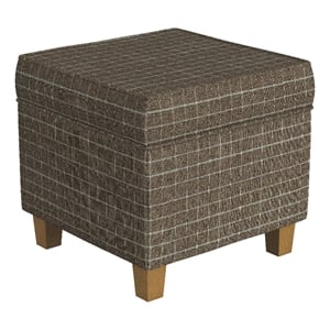 Benjara Pyp Square Storage Ottoman- 18&quot Brown Windowpane Fabric- Wood Legs
