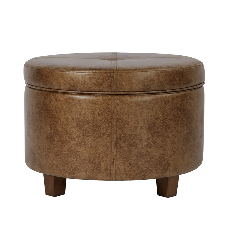 Benjara Soni Round Storage Ottoman- 24