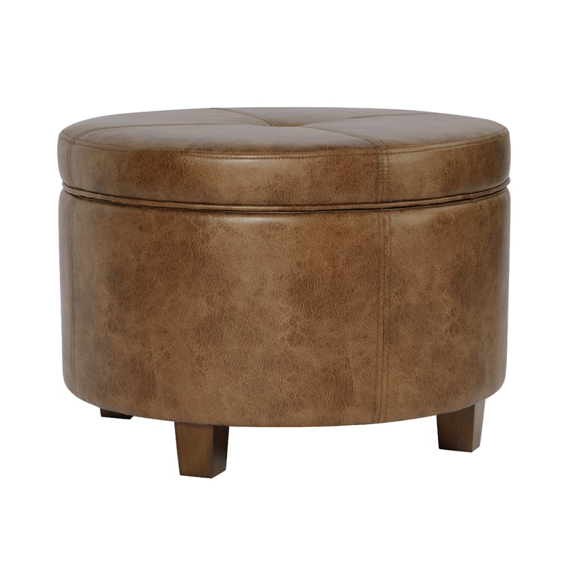 Benjara Soni Round Storage Ottoman- 24