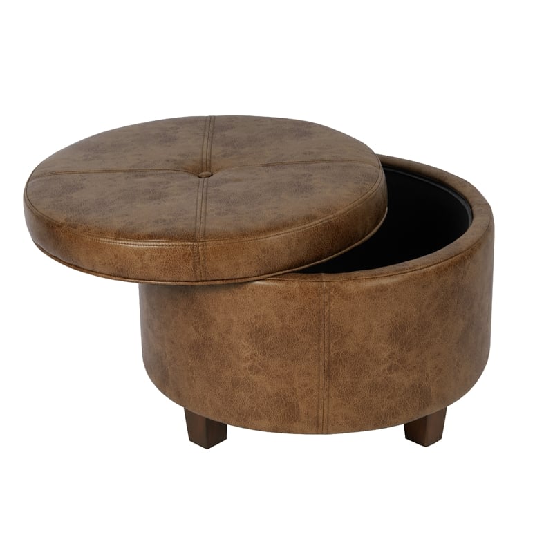 Benjara Soni Round Storage Ottoman- 24