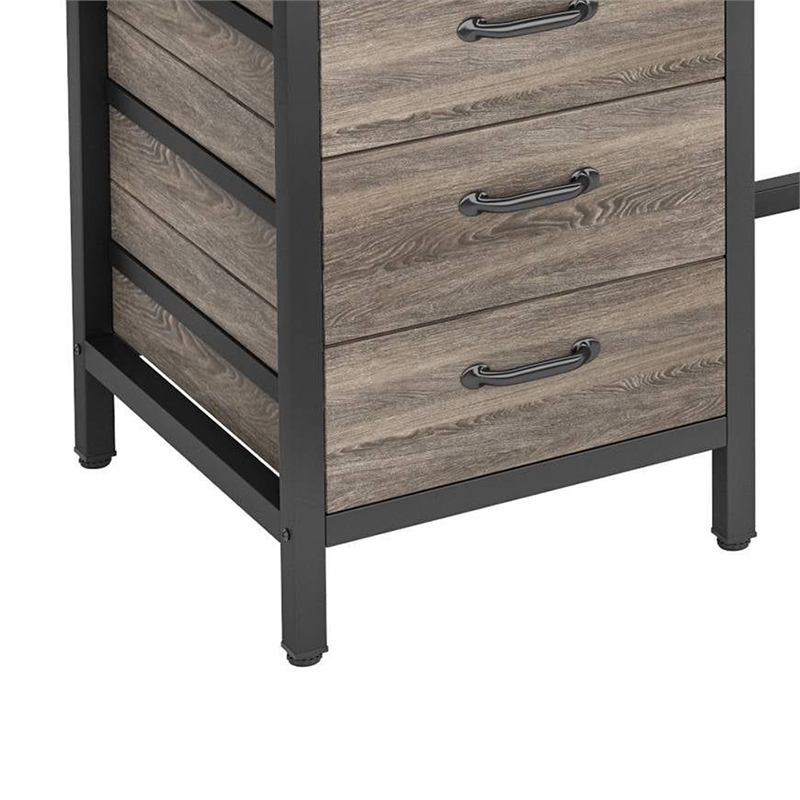 Benjara Computer Study Desk- 5 Gray Reversible Drawers- 39