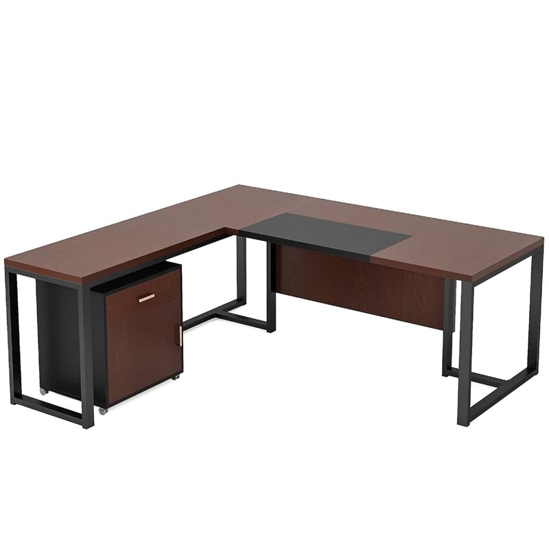 Benjara L Shaped Executive Desk w Mobile File Cabinet- 71