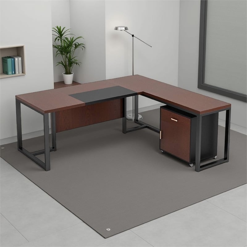 Benjara L Shaped Executive Desk w Mobile File Cabinet- 71