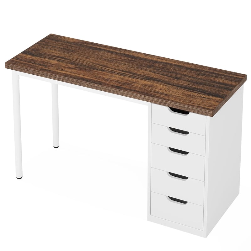 Benjara Computer Desk w 5 Drawers and White Metal Legs- 47